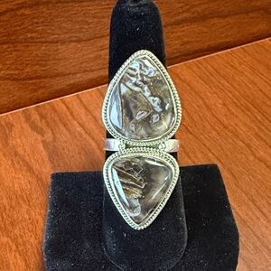 New 925 Sterling Silver Montana Agate 2 Stone Ring Size 7.75